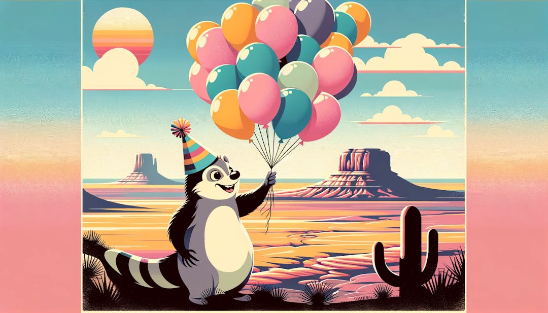 Racoon with balloons