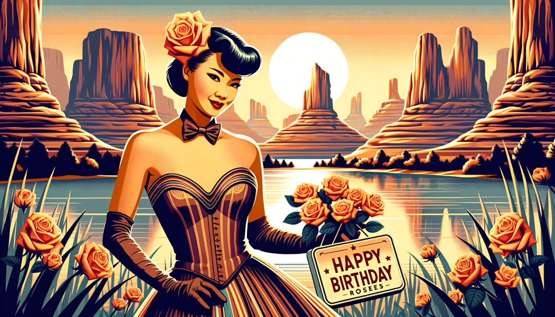 Image poster of a sign for Happy Birthday roses
