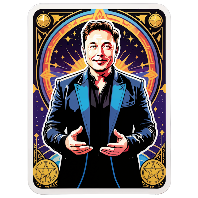 AI generated cartoon sticker for Elon musk tarot card