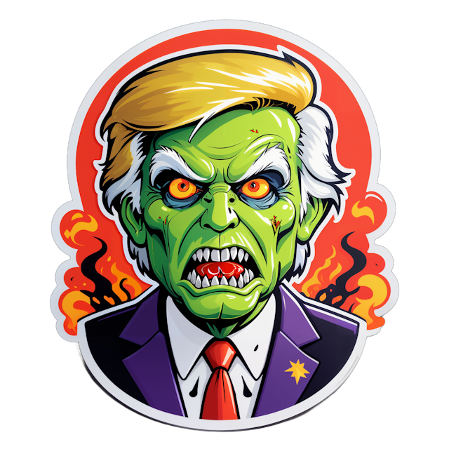 AI generated cartoon sticker for Donald trump as a zombie