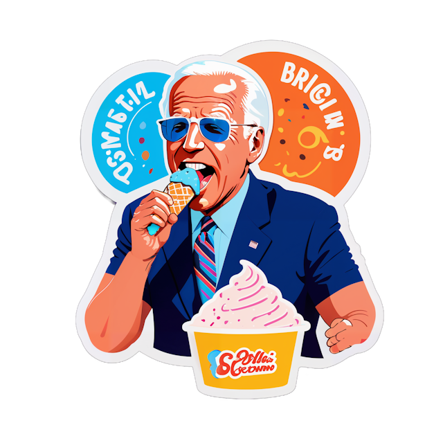 AI generated cartoon sticker for joe biden eating ice cream