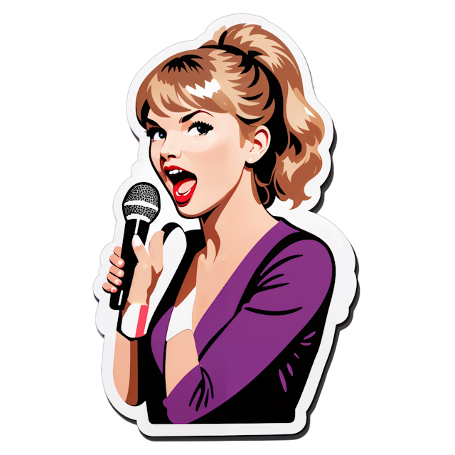 AI generated cartoon sticker for Taylor Swift singing