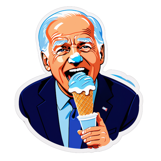 AI generated cartoon sticker for joe biden eating ice cream