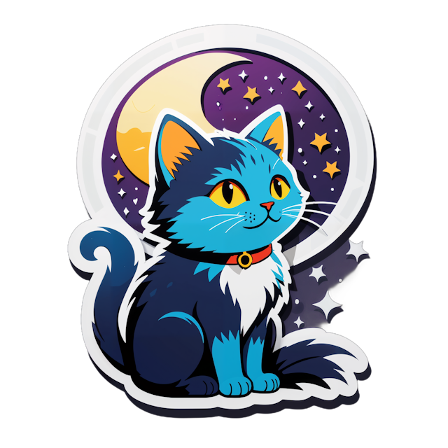 AI generated cartoon sticker for cat night