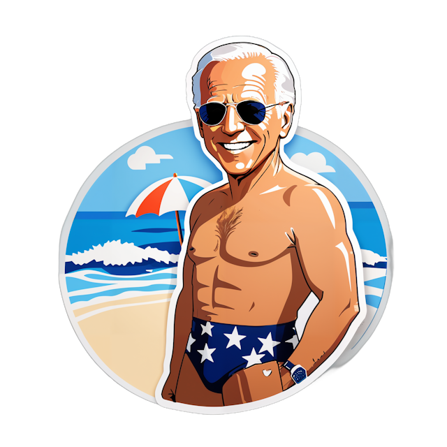 AI generated cartoon sticker for Biden at the beach