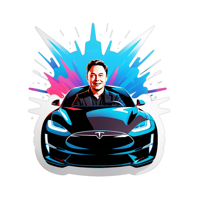 AI generated cartoon sticker for Elon Musk driving in a tesla