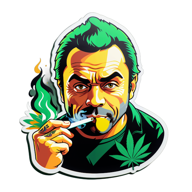 AI generated cartoon sticker for joe rogan smoking weed