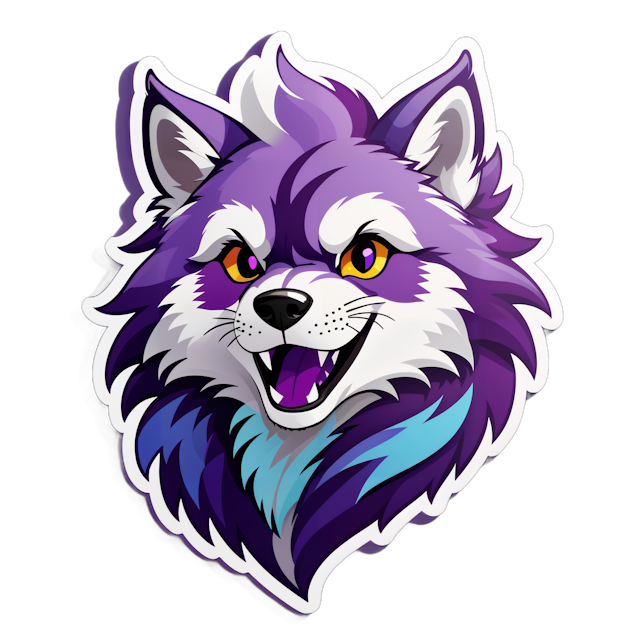 AI generated cartoon sticker for Furry Wolf with purple hair