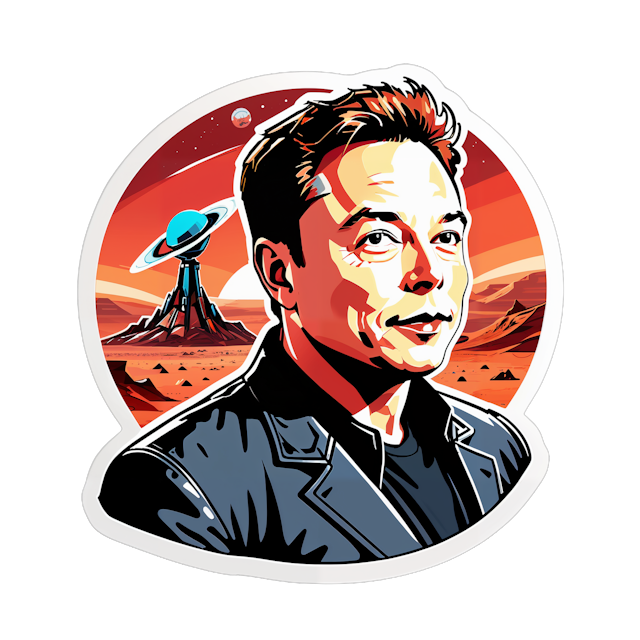 AI generated cartoon sticker for Elon Musk on mars