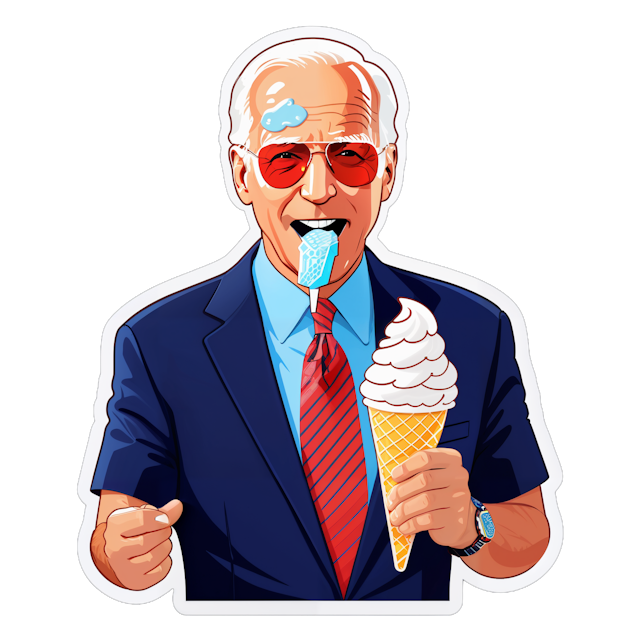 AI generated cartoon sticker for biden eating ice cream