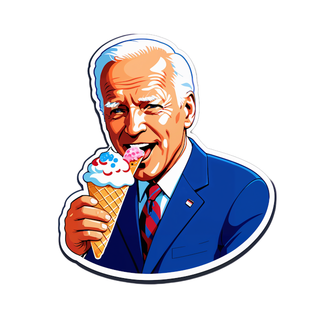 AI generated cartoon sticker for Biden eating ice cream