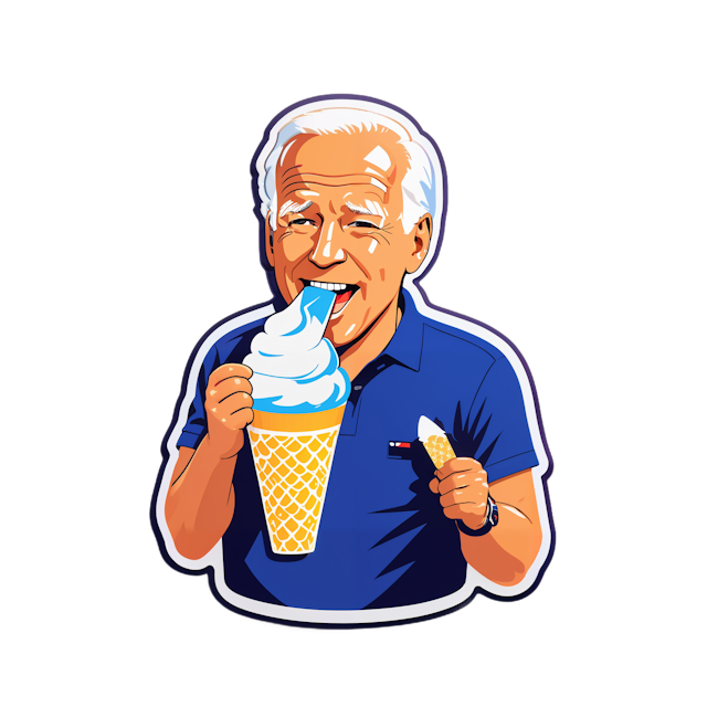 AI generated cartoon sticker for biden eating ice cream