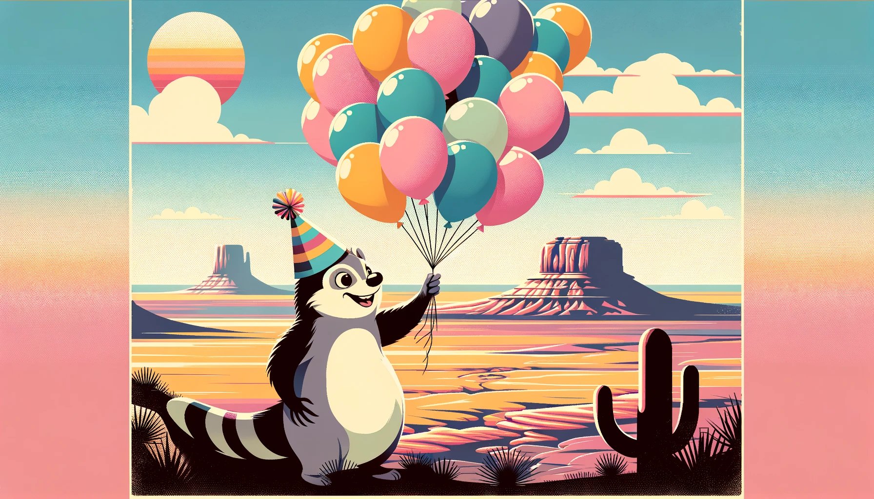 Racoon with balloons