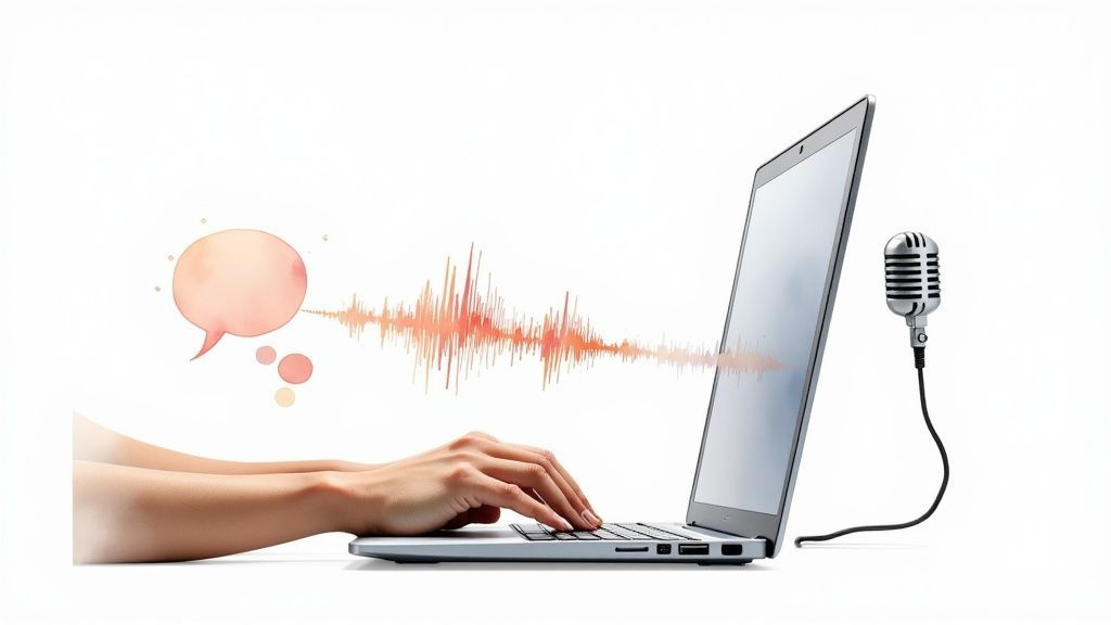 A person using a laptop to create a celebrity voice message with SendFame