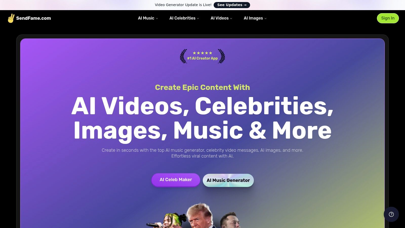 SendFame | AI Celebrity Video Generator