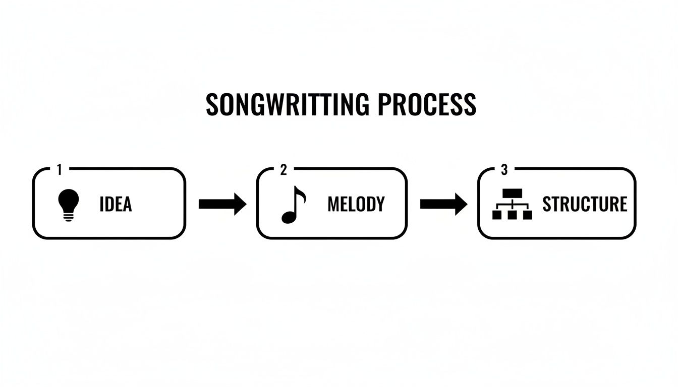 Flowchart outlining the songwriting process, moving from idea to melody and then structure.