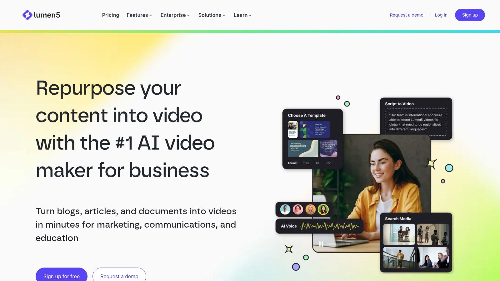 Lumen5's AI video maker interface shows how it converts text into video scenes