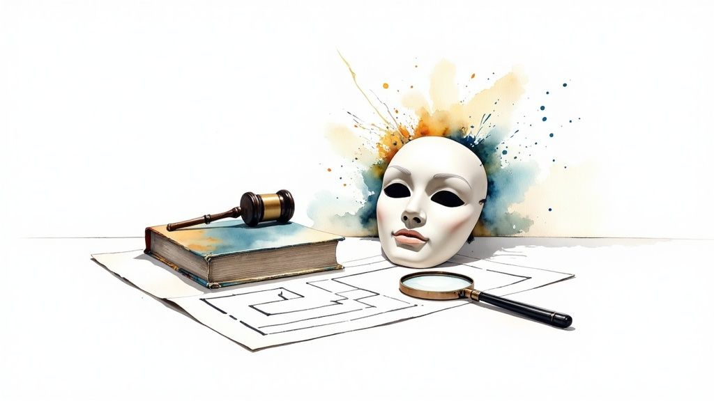 An illustration showing a person navigating a complex maze made of digital code and symbols, representing ethical dilemmas in AI