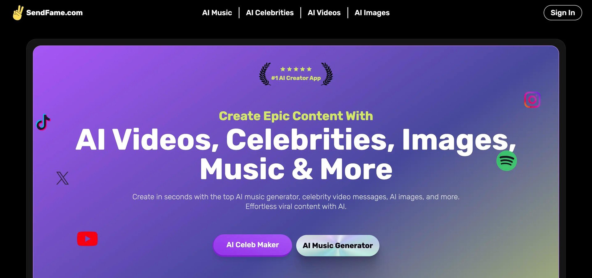 SendFame Landing Page - HeyGen Alternatives