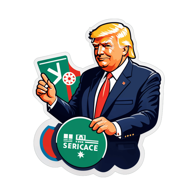 AI generated cartoon sticker for Trump holding the simbol Medicare Portugal