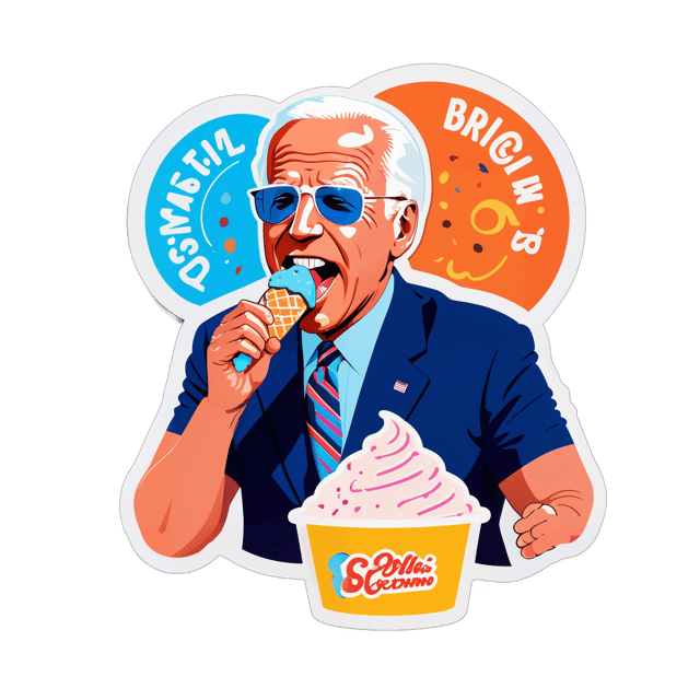 AI generated cartoon sticker for joe biden eating ice cream