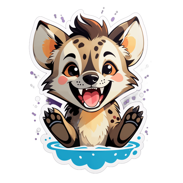 AI generated cartoon sticker for Baby animal hyena laugh