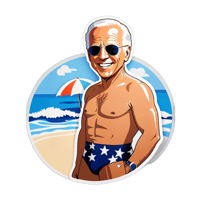 AI generated cartoon sticker for Biden at the beach