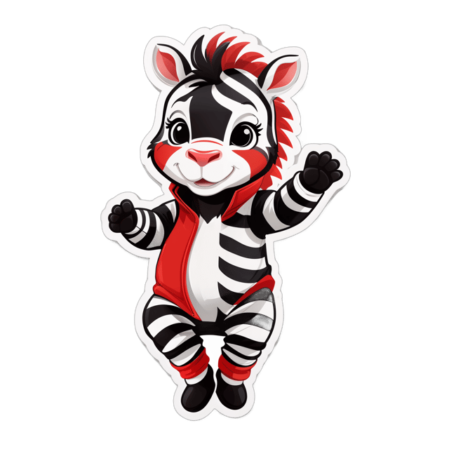 AI generated cartoon sticker for Baby Zebra Jumping make the coat stripes Red & White not Black & White