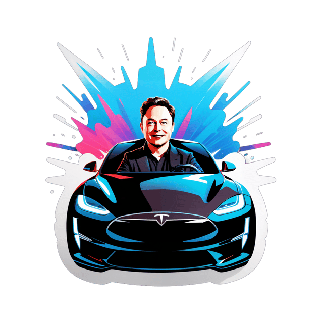 AI generated cartoon sticker for Elon Musk driving in a tesla