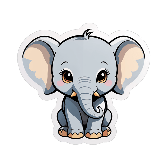 AI generated cartoon sticker for Baby animal elephant with mini tusks