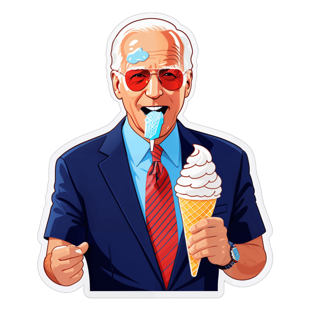 AI generated cartoon sticker for biden eating ice cream