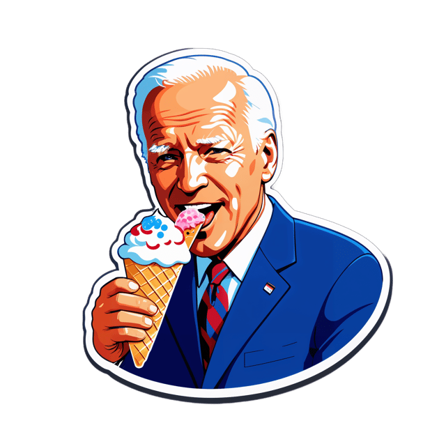 AI generated cartoon sticker for Biden eating ice cream