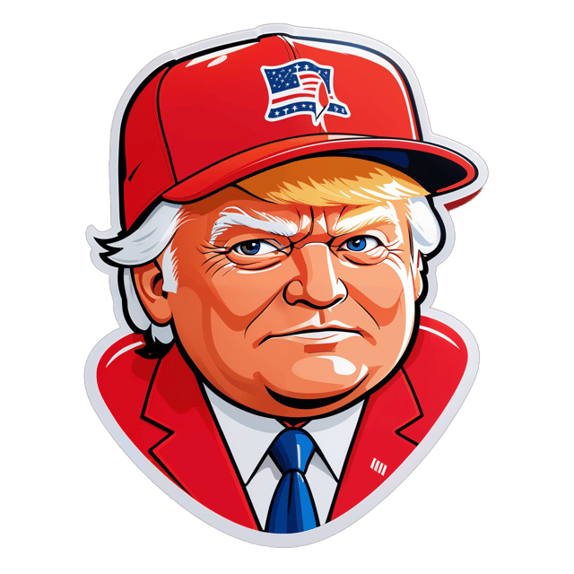 AI generated cartoon sticker for Donald Trump wearing a red maga cap

