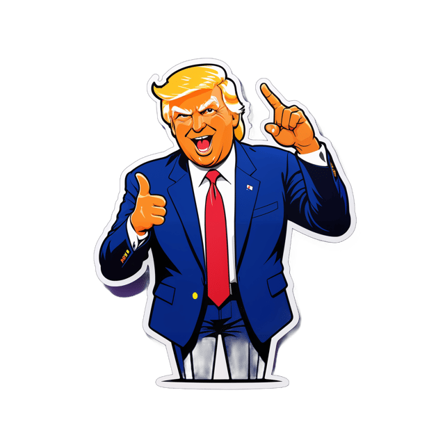 AI generated cartoon sticker for Donald Trump flipping you off



