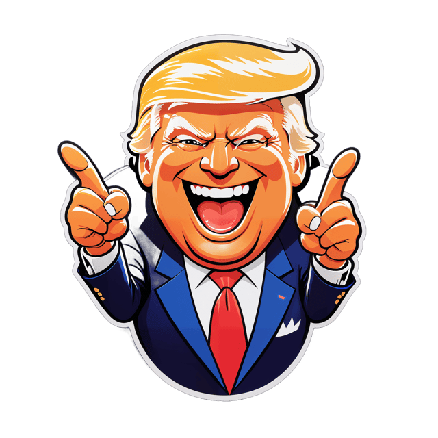 AI generated cartoon sticker for Donald Trump laughing at you point the finger