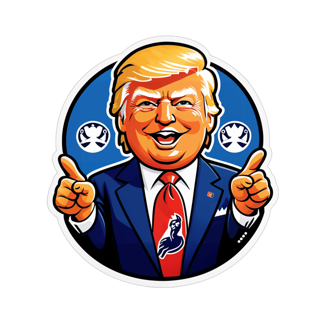 AI generated cartoon sticker for Donald Trump in a seal pointing at you
