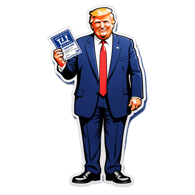 AI generated cartoon sticker for full body Donald Trump + high taxes















