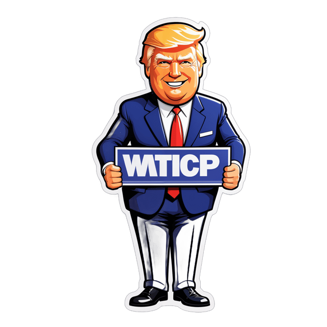 AI generated cartoon sticker for full body Donald Trump + holding a large sign
















