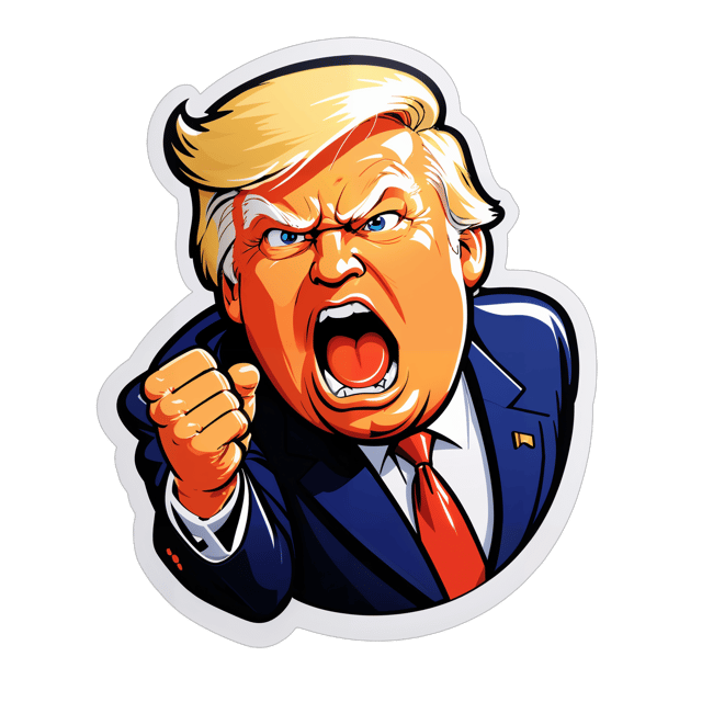 AI generated cartoon sticker for Donald Trump yelling at his supporters






