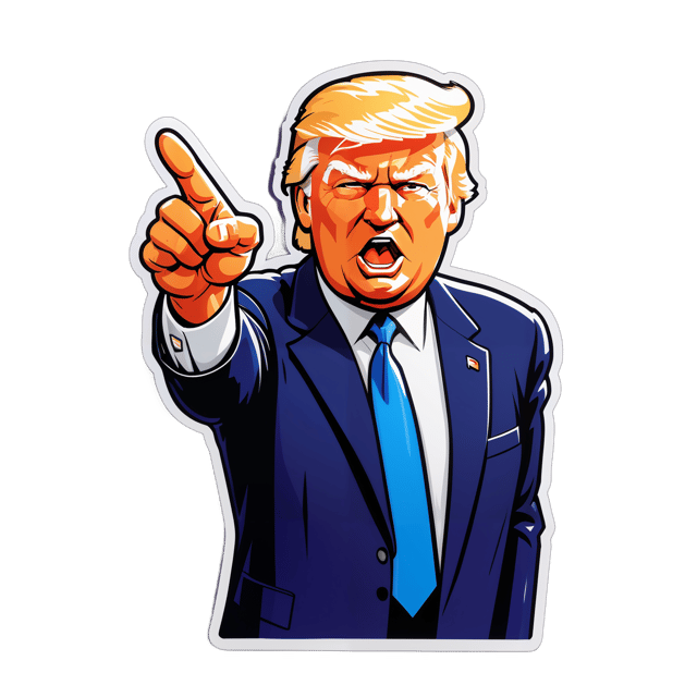 AI generated cartoon sticker for Donald Trump pointing down

