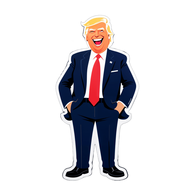 AI generated cartoon sticker for full body Donald Trump at the grocery store laughing














