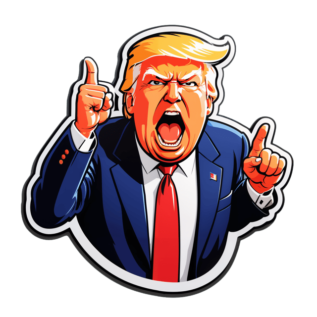 AI generated cartoon sticker for Donald Trump yelling at his supporters






