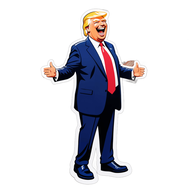 AI generated cartoon sticker for full body Donald Trump at the grocery store laughing














