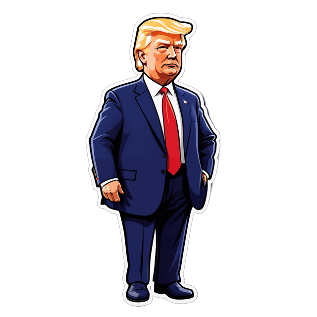 AI generated cartoon sticker for full body Donald Trump + high tariffs















