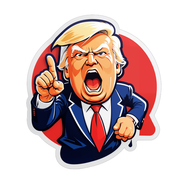 AI generated cartoon sticker for Donald Trump yelling at his supporters pointing finger






