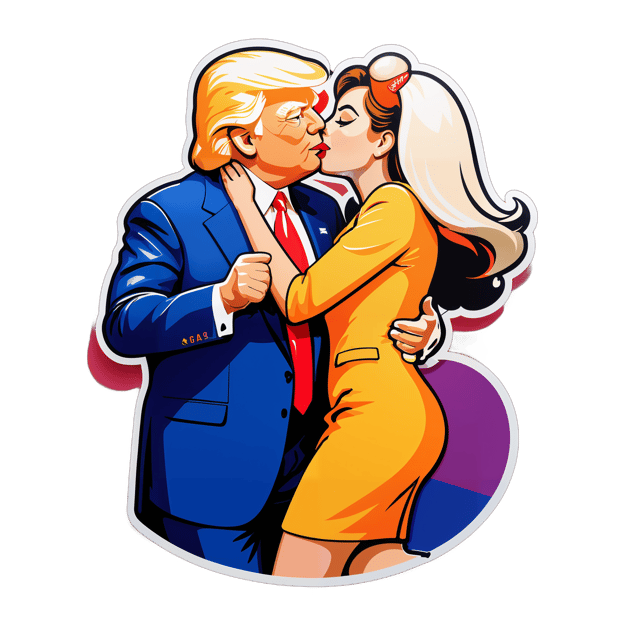 AI generated cartoon sticker for Donald Trump kisses multiple women



