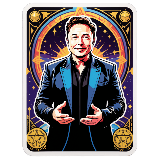 AI generated cartoon sticker for Elon musk tarot card