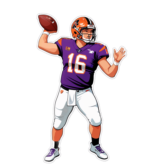 AI generated cartoon sticker for bo nix throwing a touchdown