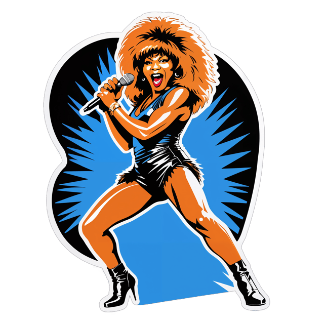 AI generated cartoon sticker for Tina Turner wild on stage