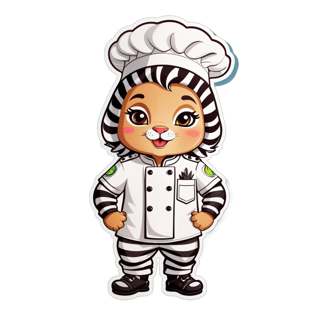 AI generated cartoon sticker for funny baby zebra in chefs uniform